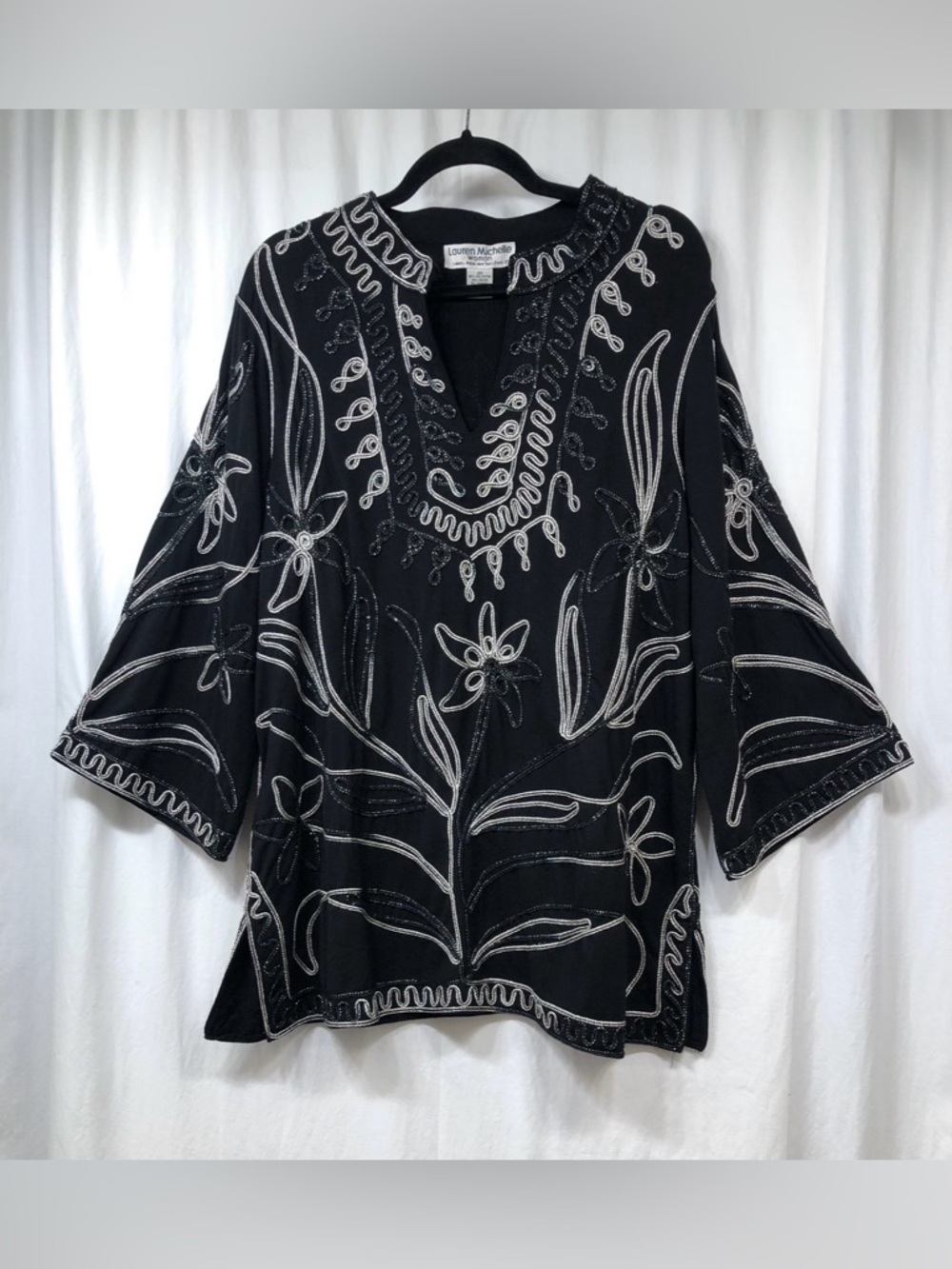 Vintage 90s Lauren Michelle Woman Top Size 2X Black Embellished Dressy Old Money